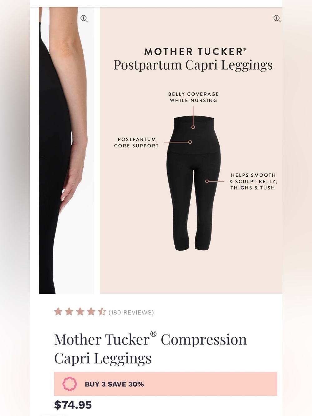 Belly Bandit Mother Tucker Postpartum Compression Capri Legging - Black US S